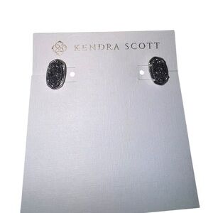 Kendra Scott Gray Platinum Stud Drusy Earrings Logo Pouch and Gift Box